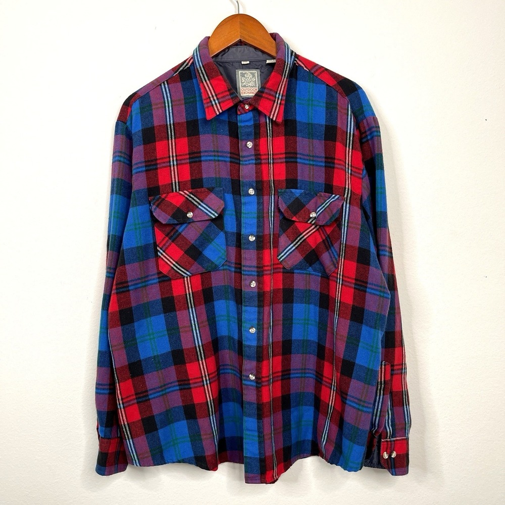 Vintage Outdoor Exchange Mens Plaid Flannel Shirt Size XL Country Ranch Outdoors
